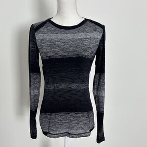 lululemon athletica Black and Gray Striped Long Sleeve Top